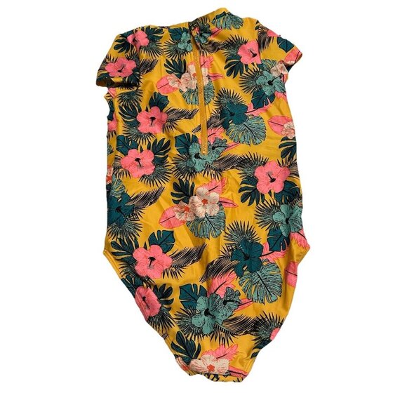 Art Class L 10/12 Yellow Tropical Floral Swim One Piece Short Sun Protection - Picture 2 of 2